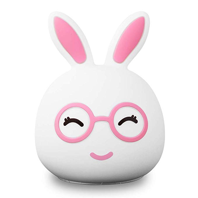 Night Light for Kids, Rabbit LED Baby Night Light, Cute Multicolor Silicone Soft Nursery Lamp for Children Toddler Boys Girls Room Decor, Tap Control, White & 7 Colors Change Breathing (Pink 02)