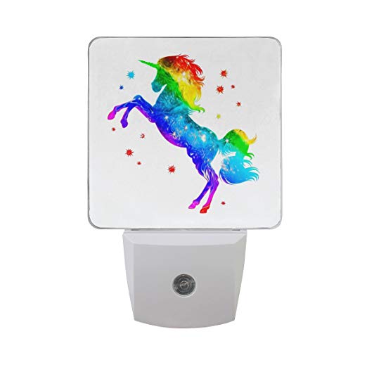 Naanle Set Of 2 Fantasy Colorful Rainbow Unicorn Animals Auto Sensor LED Dusk To Dawn Night Light Plug In Indoor for Adults