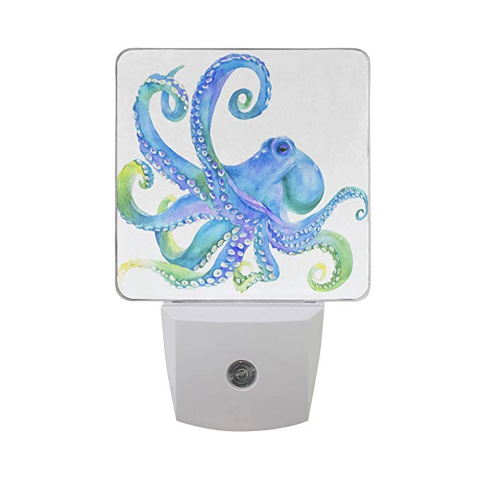 JOYPRINT Led Night Light Watercolor Ocean Sea Animal Octopus, Auto Senor Dusk to Dawn Night Light Plug in for Kids Baby Girls Boys Adults Room