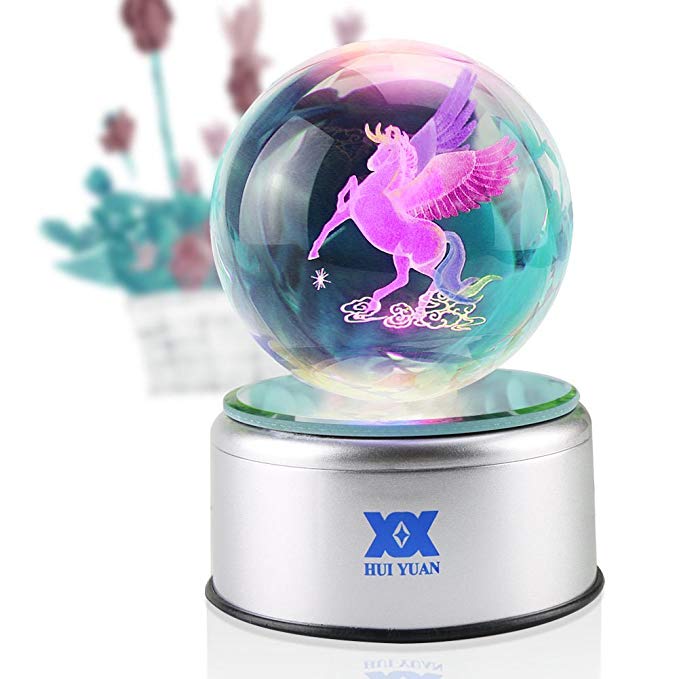 Horse Gifts Christmas Birhtday Large 3D Crystal Ball Night Light for Kids 31.5 Inch Horses Figurines LED Desk Lamp Animal Bedroom Office Ornament Mustang Engraved Rotate USB 7 Colors Flashing Girl Boy