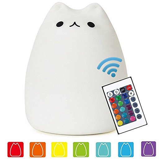 Cat Lamp, NeoJoy Remote Control Silicone Kitty Night Light for Kids Toddler Baby Girls Rechargeable Cute Kawaii Nightlight