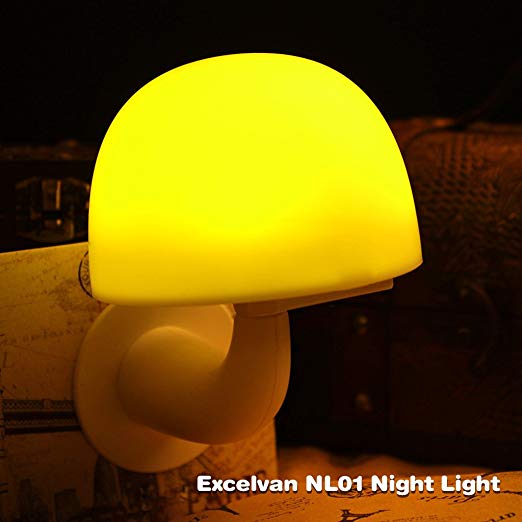 Excelvan LED Nightlight Smart intelligent Light and Sound Control Sensor, Mushroom Style,3modes Warm Yellow Light