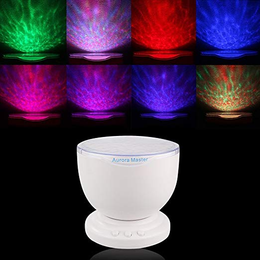 Qimisi Ocean Wave Night Light Projector and Music Player,8 Brightness Modes,Multicolor LED Bulbs or Single Color