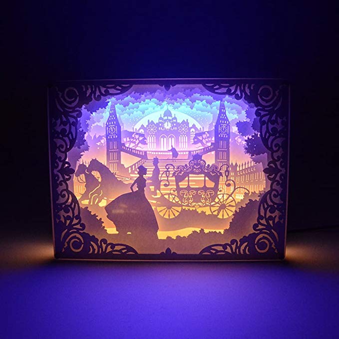 Paper-Cutting Light Box, 3D Shadow 1.7W USB LED Night Light, Creative Lamp Art Decor for Children and Adults, Kids Baby Nursery Bedroom Living Room Night Lamp (Princess in The Castle)