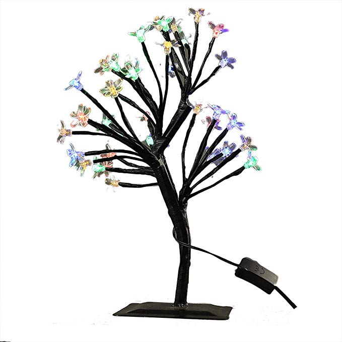 MUNAN 15.8 Inch LED Cherry Blossom Tree Branches Light Table Lamp Night Light Decoration for Indoor Home Desk Top Baby Room Bedside (Multi-colored, Cherry Shape)