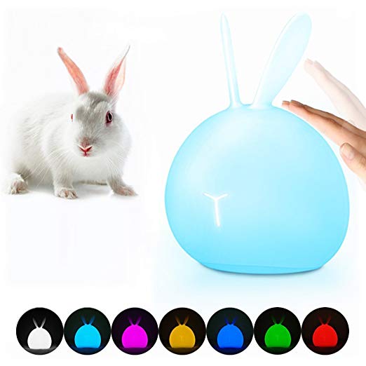 Touch Bunny Baby Nightlights, YHone Kids Silicone LED Night Lights, USB Rechargeable 7 Color 4 Brightness Change, Interesting Soft Bedside Lamp, Gifts for Children Bedroom Nursery Birthday Christmas