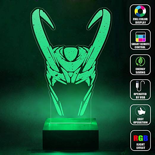 CMLART Handmade The Avengers Loki Logo Art 3d Lamp RGB Full Color 44 Key Remote control LED Night Light Best Gift Desk Table Lighting Home Decoration Toys