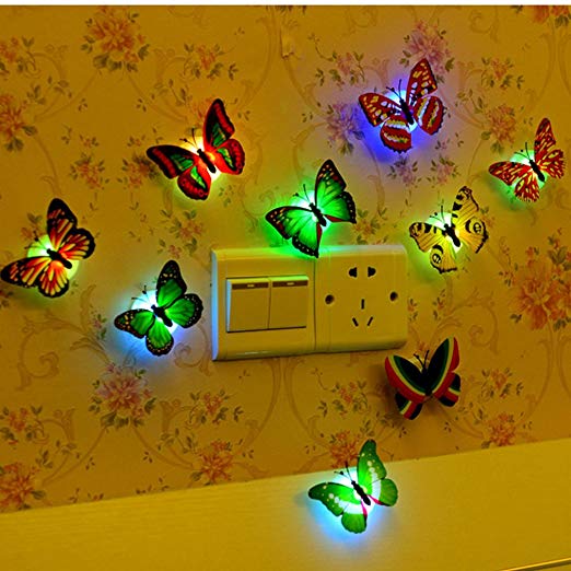 Teely Firefly Romantic Magic Change Colorful Butterfly Wall Xmas Decorative Light Sucker LED Night Light 10 pack