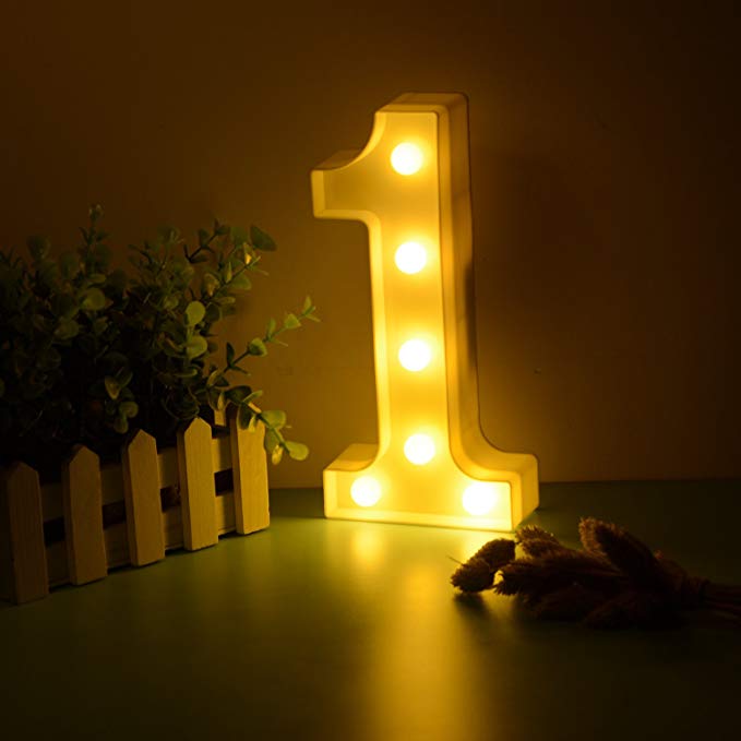 TiTa-Dong Light Up LED Numbers White Marquee Lights Sign Battery Operated for Wedding Birthday Xmas Party Bar Cafe Home Children's room Bedroom Christmas Decor-Number 1