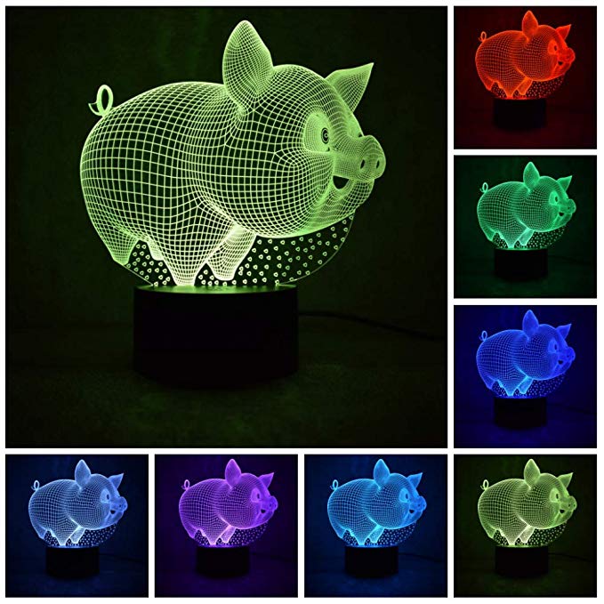 ChiMoon Pig 3D Night Light for Kids, 3D LED Illusion lamp 7 Colors Changing Table Desk Visual Lamp Home Decoration Gifts Toys for Children Kids,Flat Acrylic Panel and ABS Base (Pig)