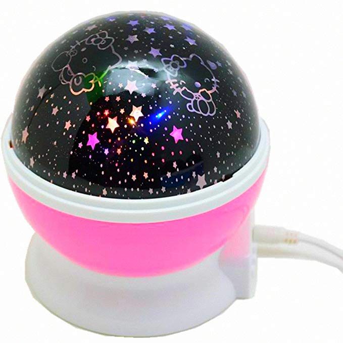 Baby Night Lights THJH Starry Night Projector for Kids, Colorful Rotating Stars Moon Projector Lights 4 Color Options Starlight Lights,Gypsophila Table Lamp Christmas LED Night Lights USB Cable/Batt