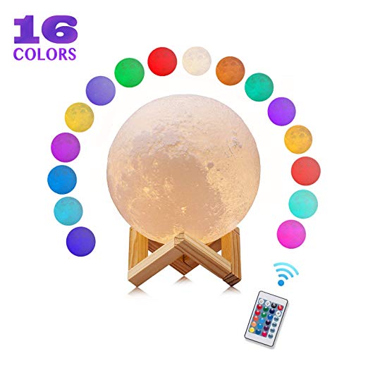 Moon Lamp Night Light - 16 Colors LED 3D Moon Lamp with Stand & Remote, USB Rechargeable LED Soft Night Light for Kids Room, Nursery and Cool Space Decoration(Upgrade Version)