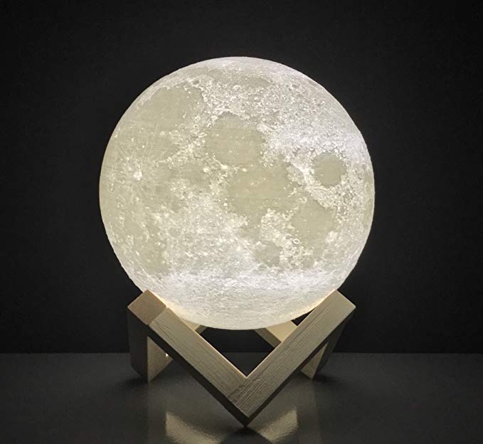 Moon Lamp Round Night Light 3D Printed | Free EBOOK | Dimmable Brightness, Touch Sensor, USB Charger, Warm & Cool White Lights, Amazing Lunar Details | for Bedroom, Desk, Home & More (7.9 inch)