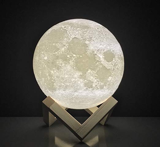 Moon Lamp Round Night Light 3D printed | FREE EBOOK | Dimmable Brightness, Touch Sensor, USB Charger, Warm & Cool White Lights, Amazing Lunar Details | For Bedroom, Desk, Home & More (4.7 inch)