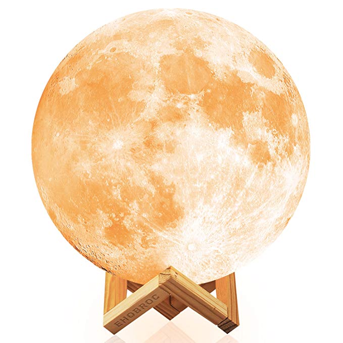 Moon Light, Ehobroc 7.1 Inch Touch Dimmable Brightness Moon Lamp, Glowing Moon Globe Light 3D Lunar Moon Lamp 2 Colors(Cool White and Yellow), Decor Moon Night Light for Bedroom Bedside Children Gifts