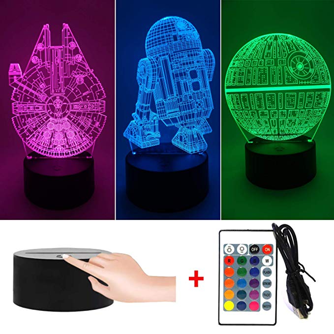 3D Illusion Star Wars LED Night Light for Kids, 3 Style and 7 Color Change Decor Lamp - Perfect Gifts for Star Wars Fans