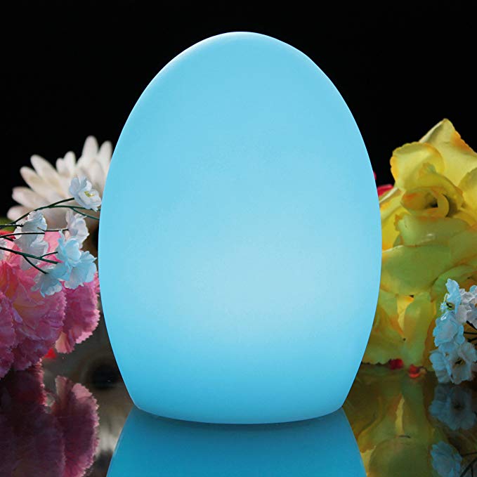 PK Green LED Bedside Lamp | Rechargeable Night Lamp | 19cm Modern Egg Table Lamp | RGB Color Changing Mood Light for Bedroom, Living Room, Wedding Party | Cordless Sensory Light Toy Kids, Nursery