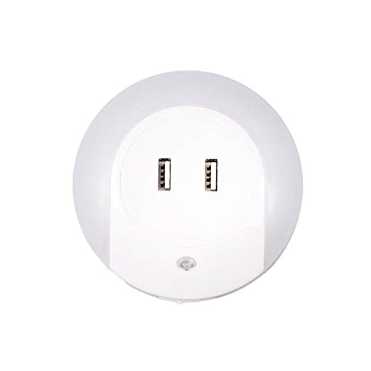 GkGk LED Night Light with Dual USB Wall Plate Charger, 5V 2A Output for Fast Charge Sensor Nightlight with Dusk to Dawn Sensor Function in the Dark for Hallway?Bathroom?Living Room, Kitchen