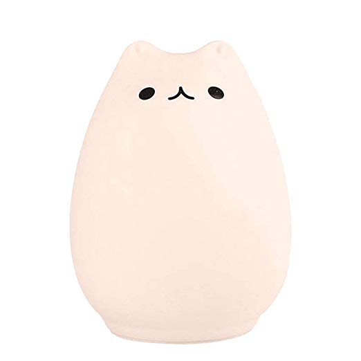 Night Light Cat Lamp 7-Color Mood Light 0.4W Mini Portable LED Soft Silicone Cartoon Cat Baby Nursery Lamp for Kids Adults Bedroom,Sensitive Tap Control, USB Rechargeable