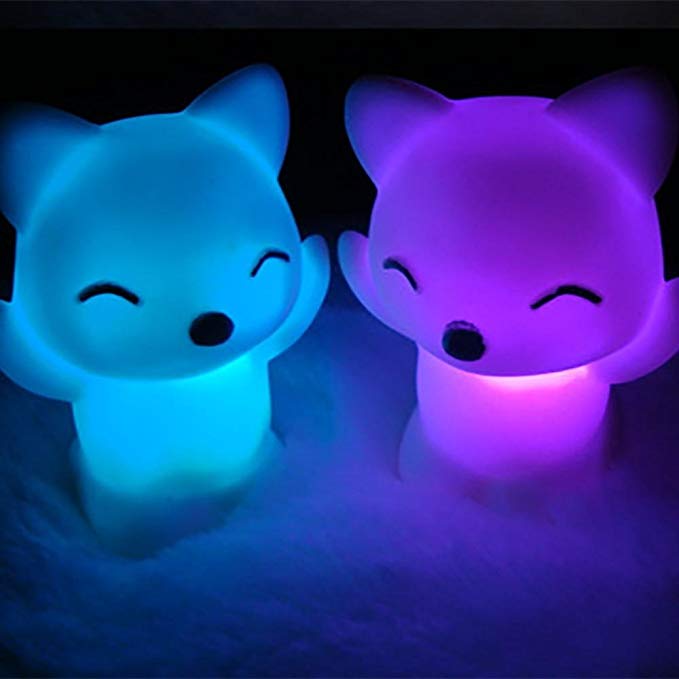 Staron LED Animals Night Lights, Cute Fox Shape 7 Colors Changing Decorative Party Bedroom Kids' Room Cartoon Cute Table Night Lamp (Green)