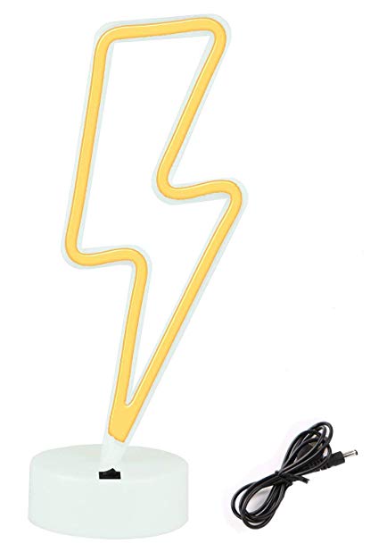 AIZESI Indoor LED Neon Light,Lightning Light with Holder,Battery or USB Power Night Light Girls Room Decoration Various Designs & Colours,Ideal for Your Home,Office Desk or as Children Kids Gift