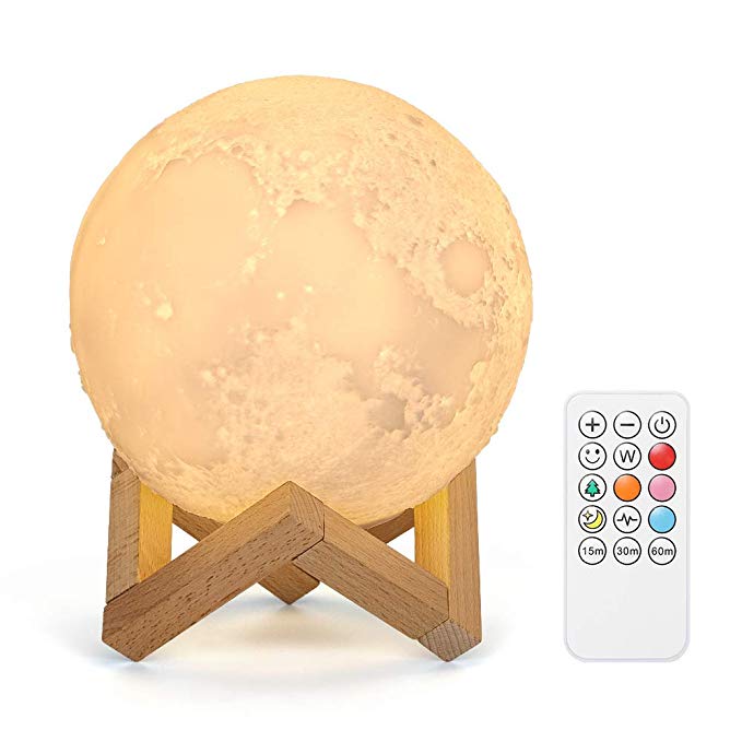 Moon Night Light - LED Nursery Lunar Night Stand Lamp, 3D Printed Moonlight Table Lamp with Remote Control and USB Recharging, Creative Gift for Thanksgiving, Halloween, Christmas (5.9 in- 6 Color)