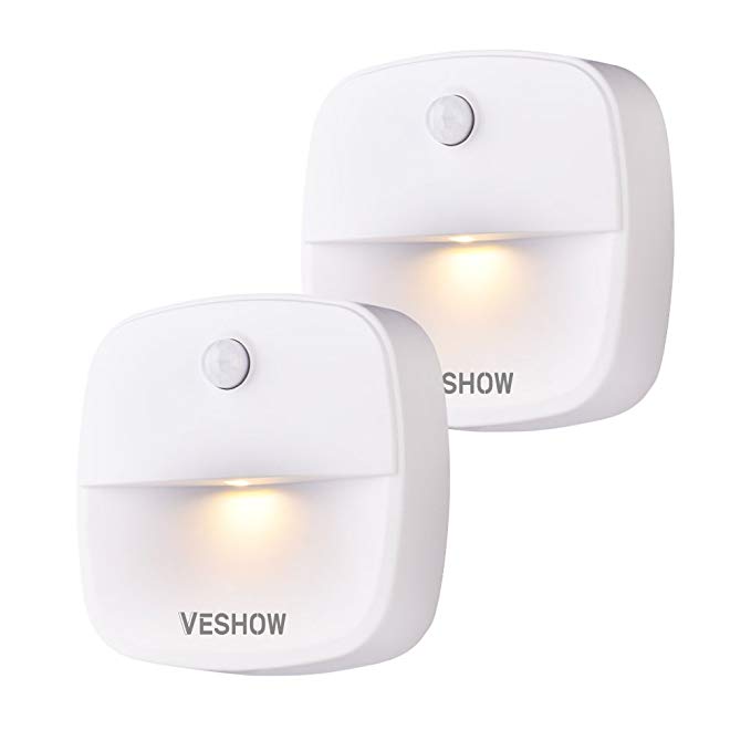 Vbestlife Stick-On Night Light, Motion Sensor Night Light, Warm White LED, Bedroom, Closet, Kitchen, Hallway, Stairs, Energy Efficient, Compact, 2-Pack