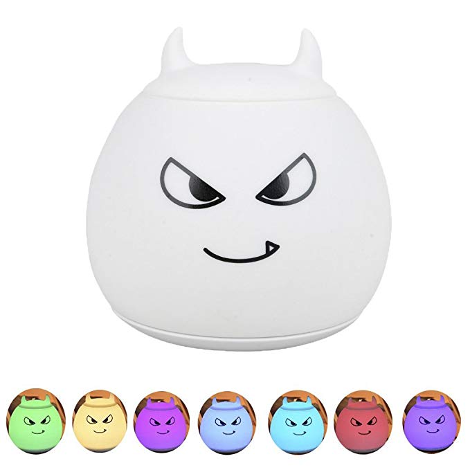 Ewolee Night Light for Children,Halloween Decorations Indoor, Portable Soft Silicone Night Lamp with Warm White & 7-Color Tap Control Halloween Lights