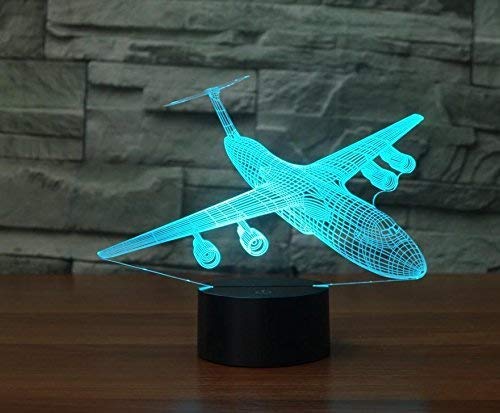 3D Abstract Plane Airplane Airbus Night Light 7 Color Change LED Table Desk Lamp Acrylic Flat ABS Base USB Charger Home Decoration Toy Brithday Xmas Kid Children Gift