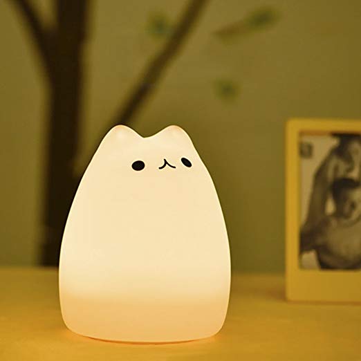 S&G night light Cute Smile Cat Silicon LED Desk Lamp with 7 Changing Color for Baby Bedroom Office- Warm White