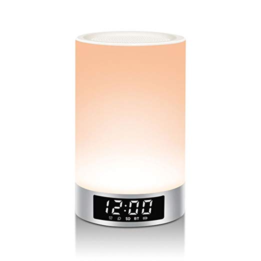 SainSonic Portable Wireless Bluetooth Speaker, Touch Lamp, Excellent Bass & Treble Tones, Adjustable RGB Dynamic LED Light, Dimmable Night Light, TF Card, Sleeping Timer & Alarm Clock Romantic White