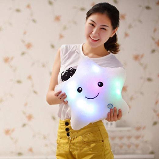 Star Shaped Glowing LED Pillow,7 Color Changing Light Up Soft Cushion,Valentine's Day Gift Kid Toy,Tuscom (38CMX38CM/Star, White)