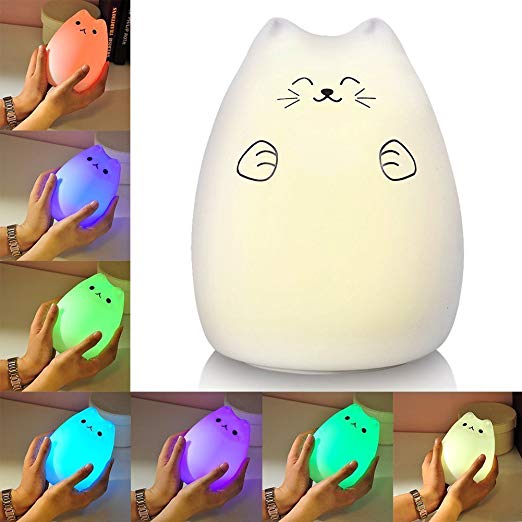 YOMIJN Children Toy Lights 7 Color Breathing Tap Light Cat Silicone Night light Best Birthday Holiday Gift For Child Girlfriend(Fortune Cat)