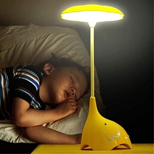 USfafa Led Bedside Lamp Cute Elephant Children'S Night Lights Flexible Angles Desk Lamp Design Button Touch Sensor Control 3-Level Rechargeable Yellow