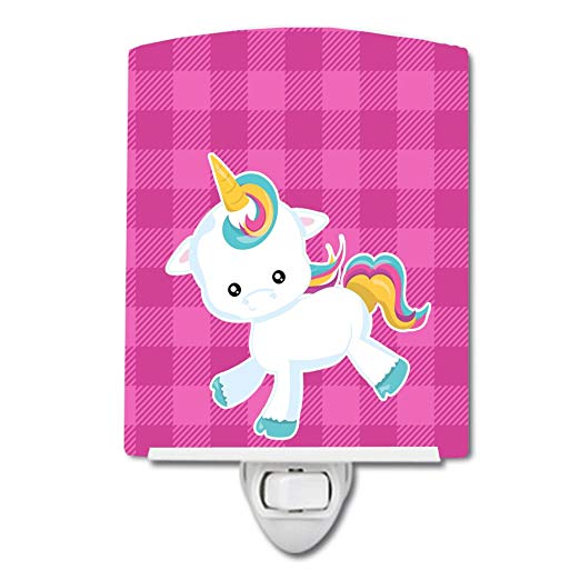 Caroline's Treasures Plaid Ceramic Night Light, Unicorn, Pink, 6