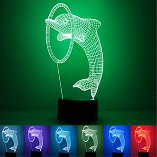 NIUDB Optical Illusion 3D Dolphin Lighting Nightlight Laser Cut Precision LED Lights Multicolored USB Powered Light Desk Lamps Yoga, Office, Spa, Bedroom,Baby Room (dolphin)