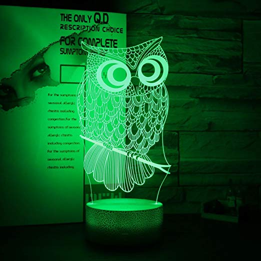 Gift Ideas Owl Night Lights 3D Illusion Lamp Animal Light Led Desk Lamps Anniversary Gifts for Baby Kids Home Decor Office Bedroom Wedding Party Decorations Nursery Lighting 7 Color Crackle Paint Base