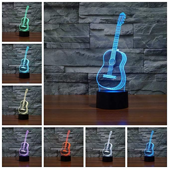 Wosports 3D iLLusion Night Light 7 Colors Changing Table Desk Deco Lamp Bedroom Children Room Decorative Night Light (Guitar)