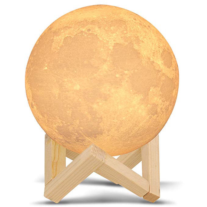 Betus 3D Printing Moon Lamp [Real Moon Texture] Home Decorative LED Night Light - 2 Colors Warm and Cool White with Dimmable Touch Control - Brightness Adjustable - USB Charging - 6 Inch Diameter