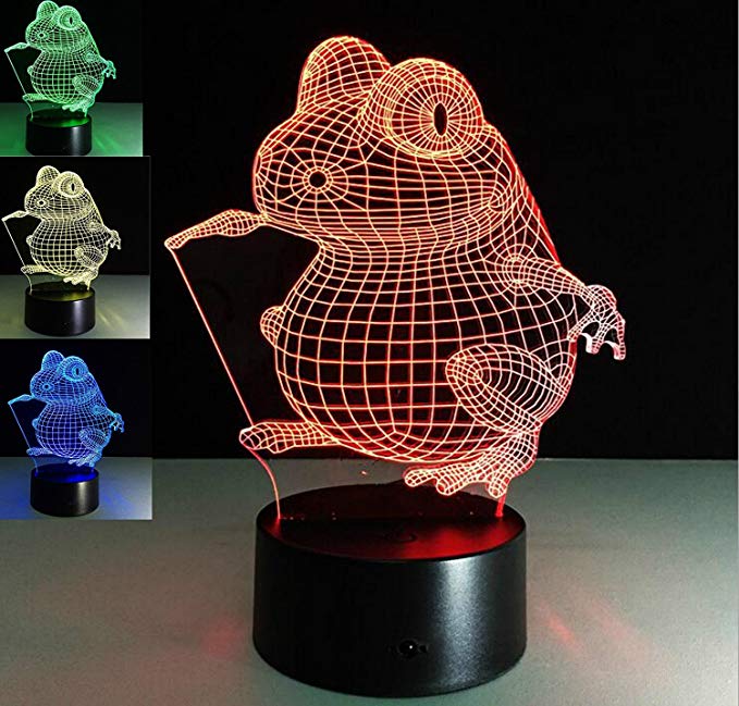 SUPERNIUDB 3D Cartoon Frog 3D Night Light 7 Color Change LED Table Lamp Xmas Toy Gift